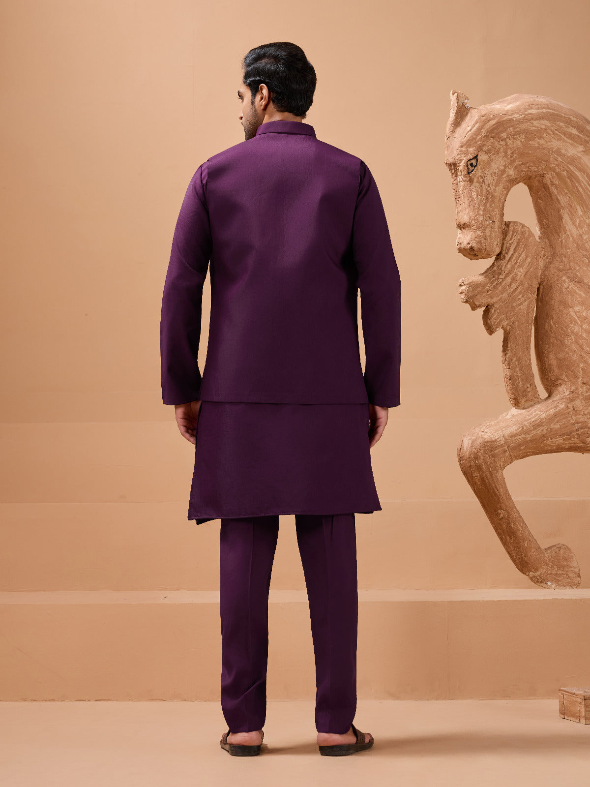 Vibrant Purple Color Koti Kurta Set Pair for Men Collection