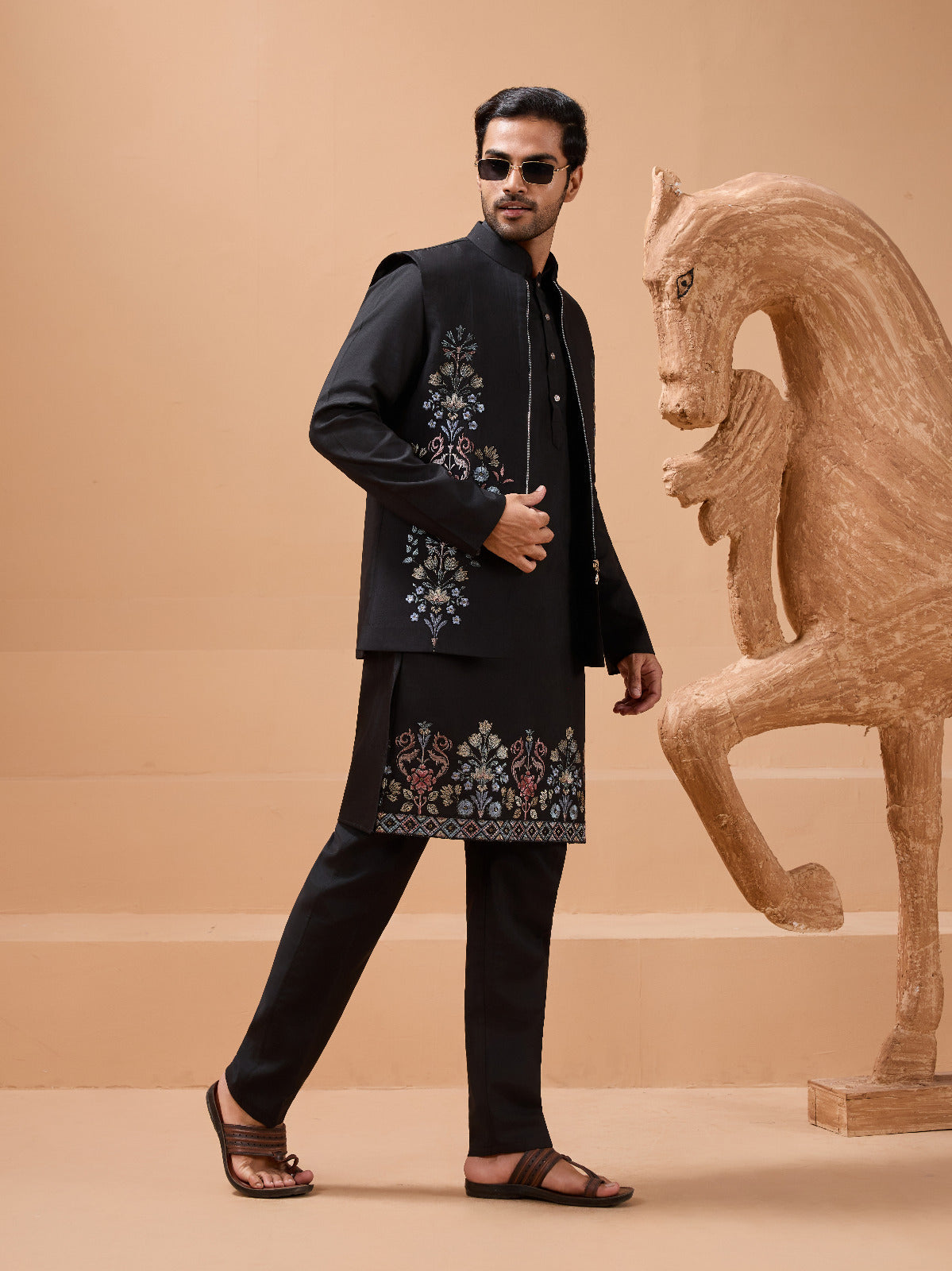 Premium Black Color Special Koti Kurta Set for Mens Wear