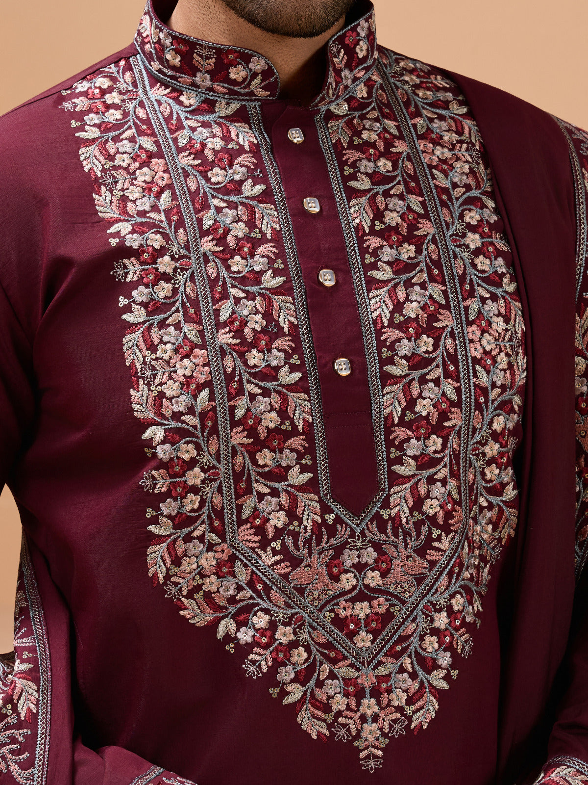 Latest Signature Maroon Kurta and Dupatta for Mens Wea