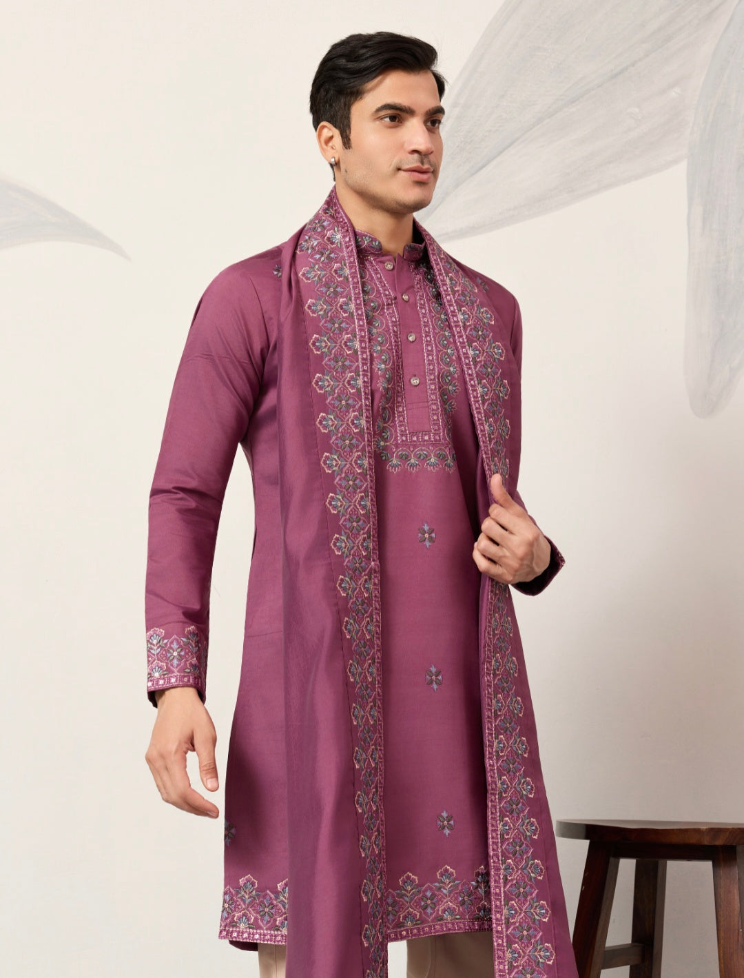 Trendy Pink Color Kurta with Dupatta for Mens Wear