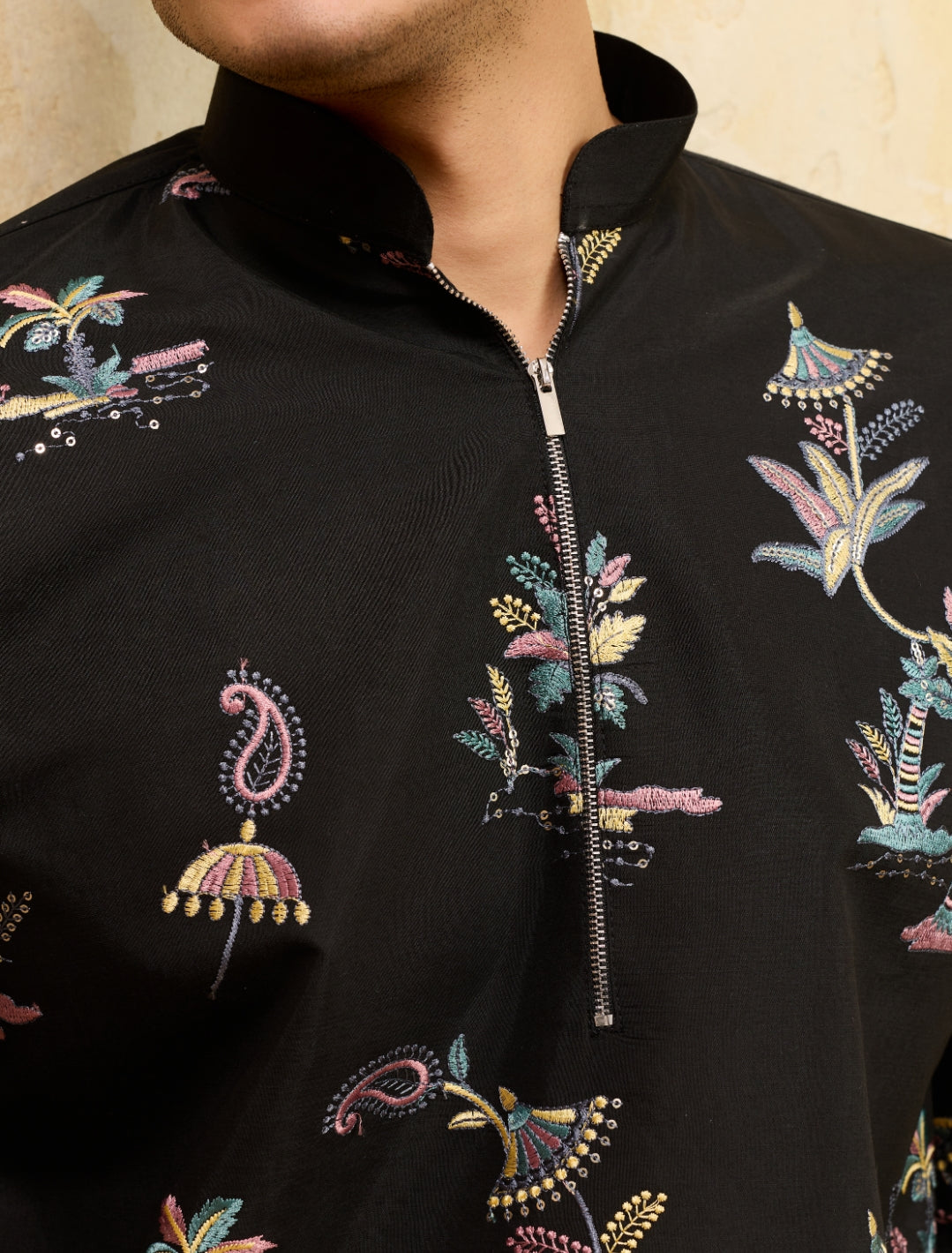 Premium Black Floral Embroidered for Men – Festive
