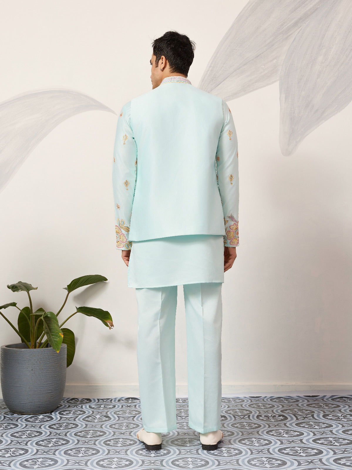Luxury Wedding & Carnival Wear Pista Green Koti Kurta for Men