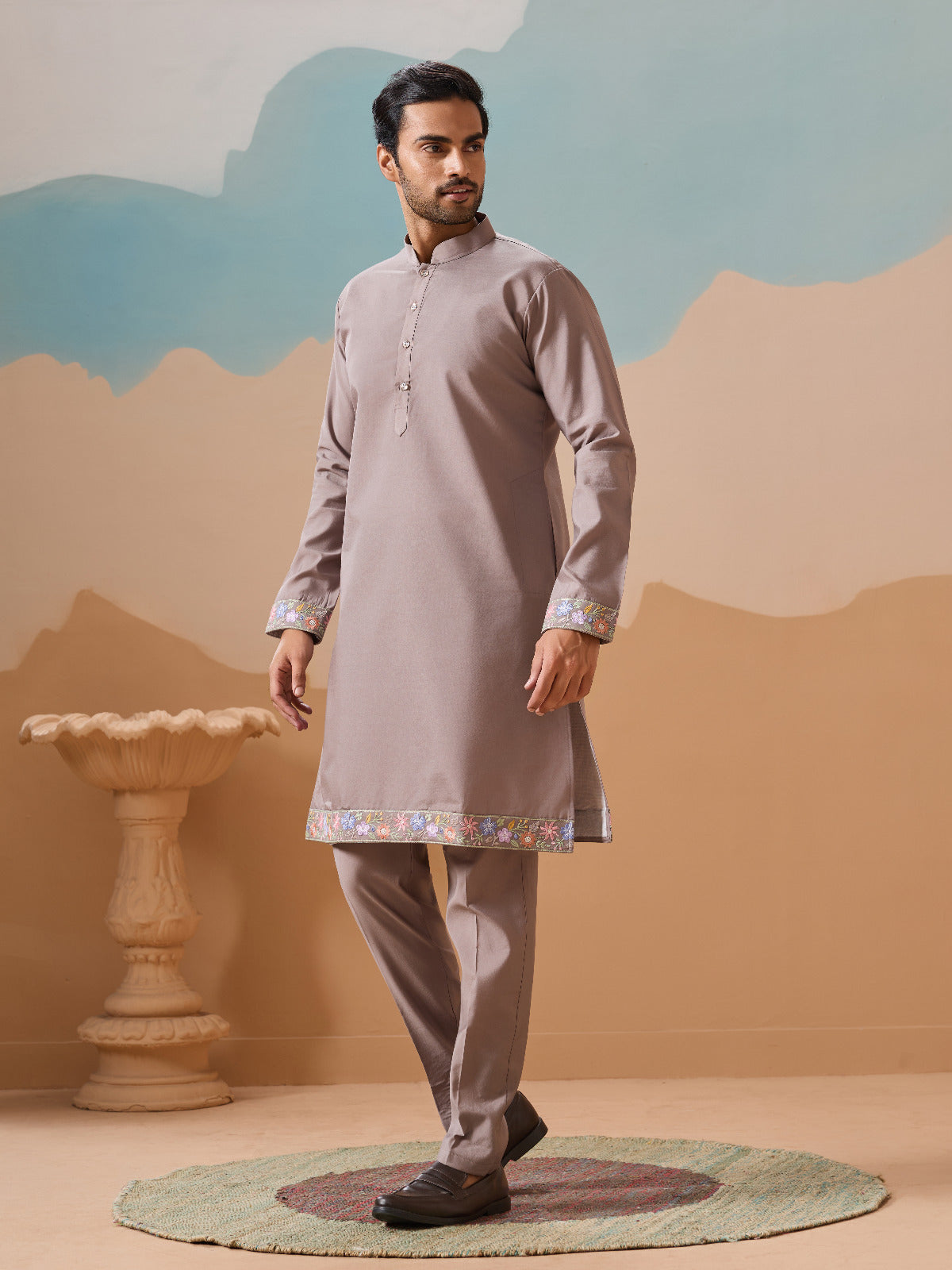 Elegant Grey Embroidered Koti Kurta Pant for Mens Vendor