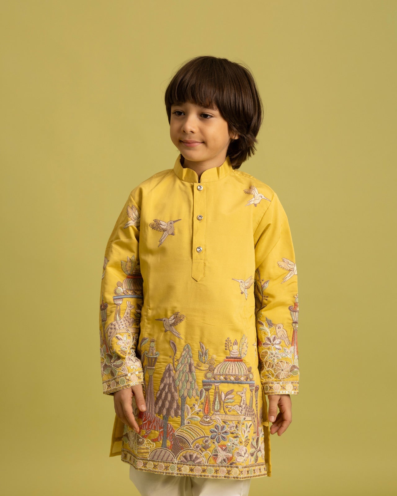 Vantara Style Yellow Kids Kurta Pajama Outfit