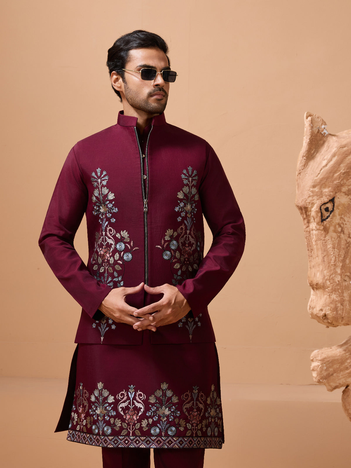 Maroon Color Traditional Special Koti Kurta Set for Men's Wear