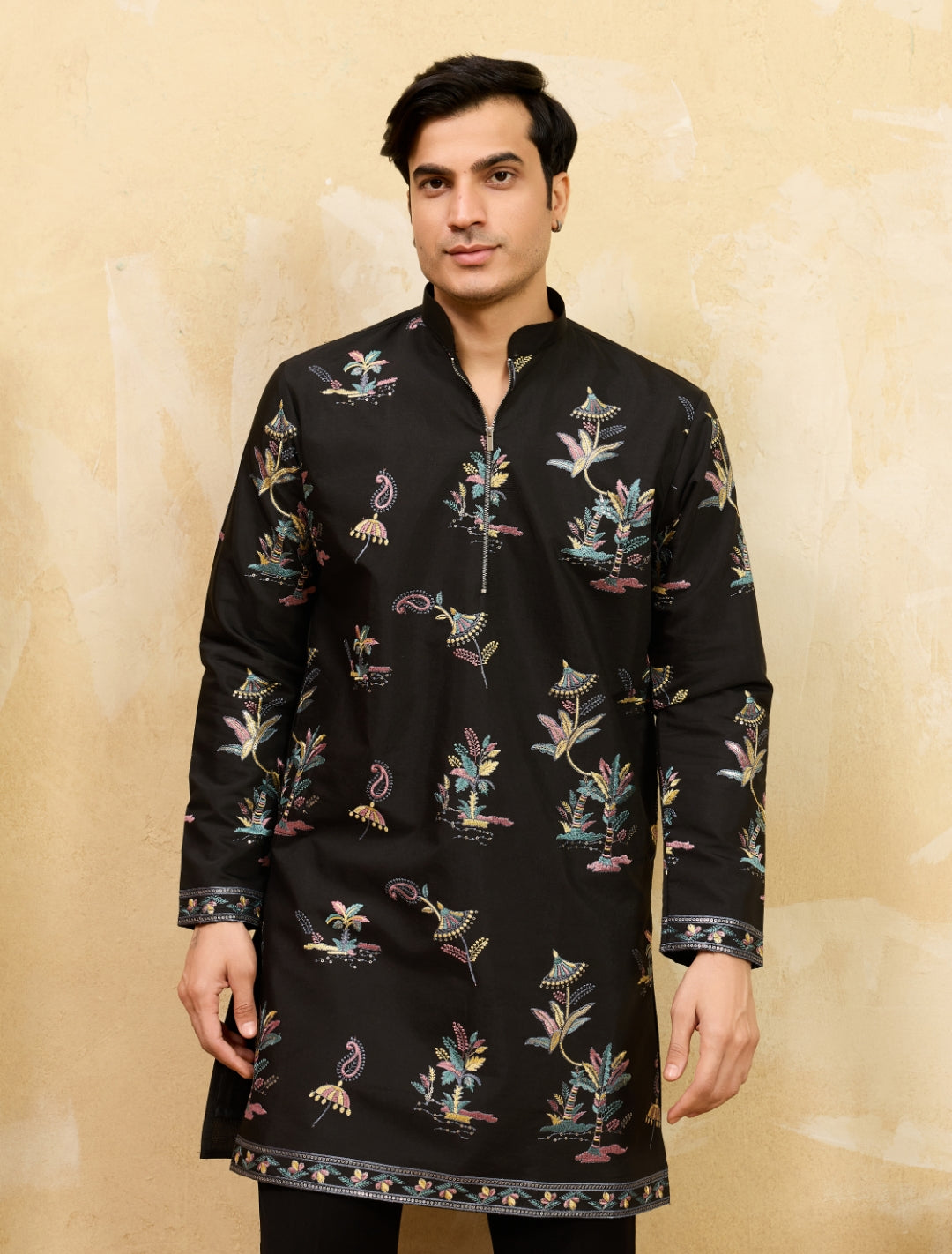 Premium Black Floral Embroidered for Men – Festive