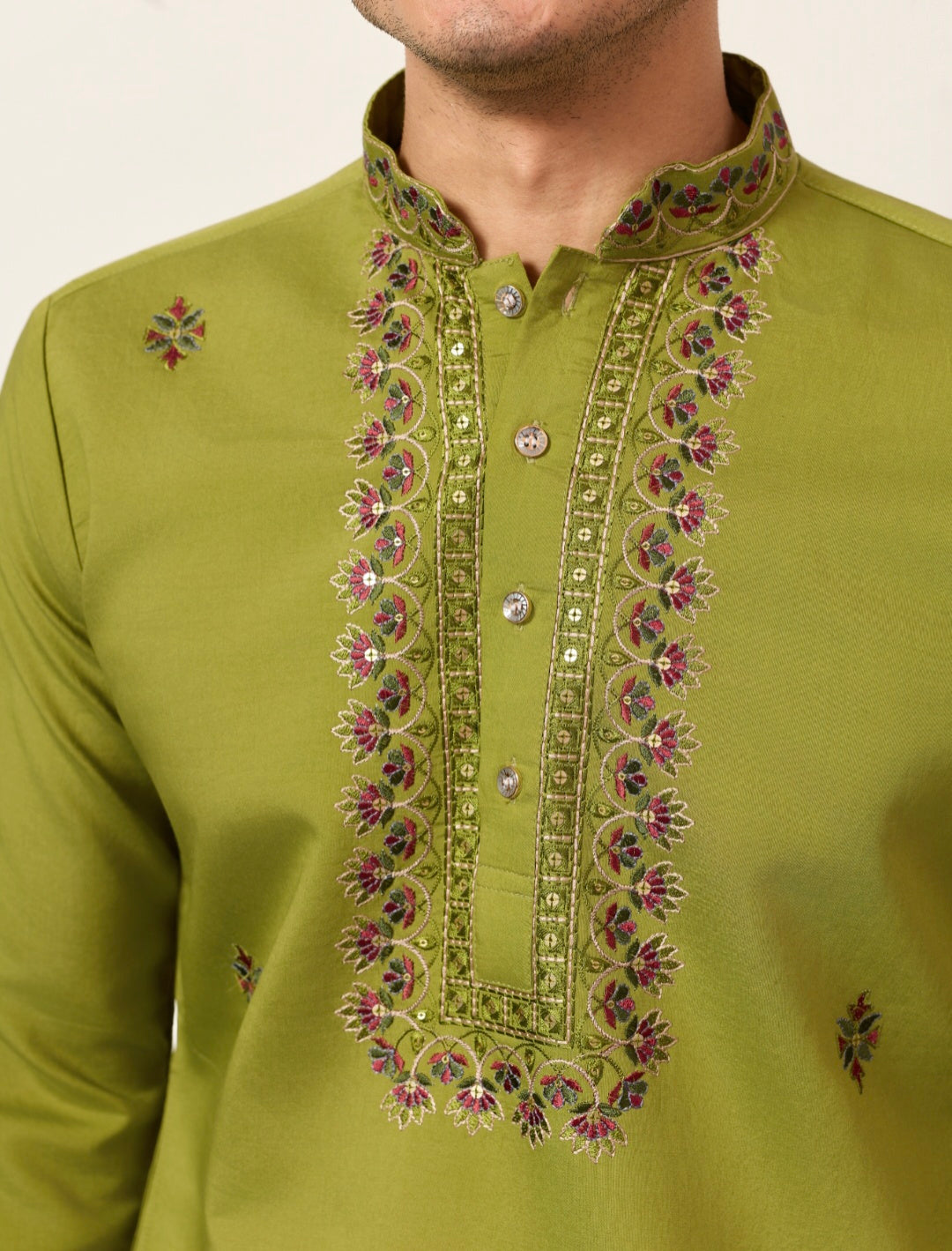 Classic Wedding Fluorescent Green Mens Wear Kurta with Dupatta