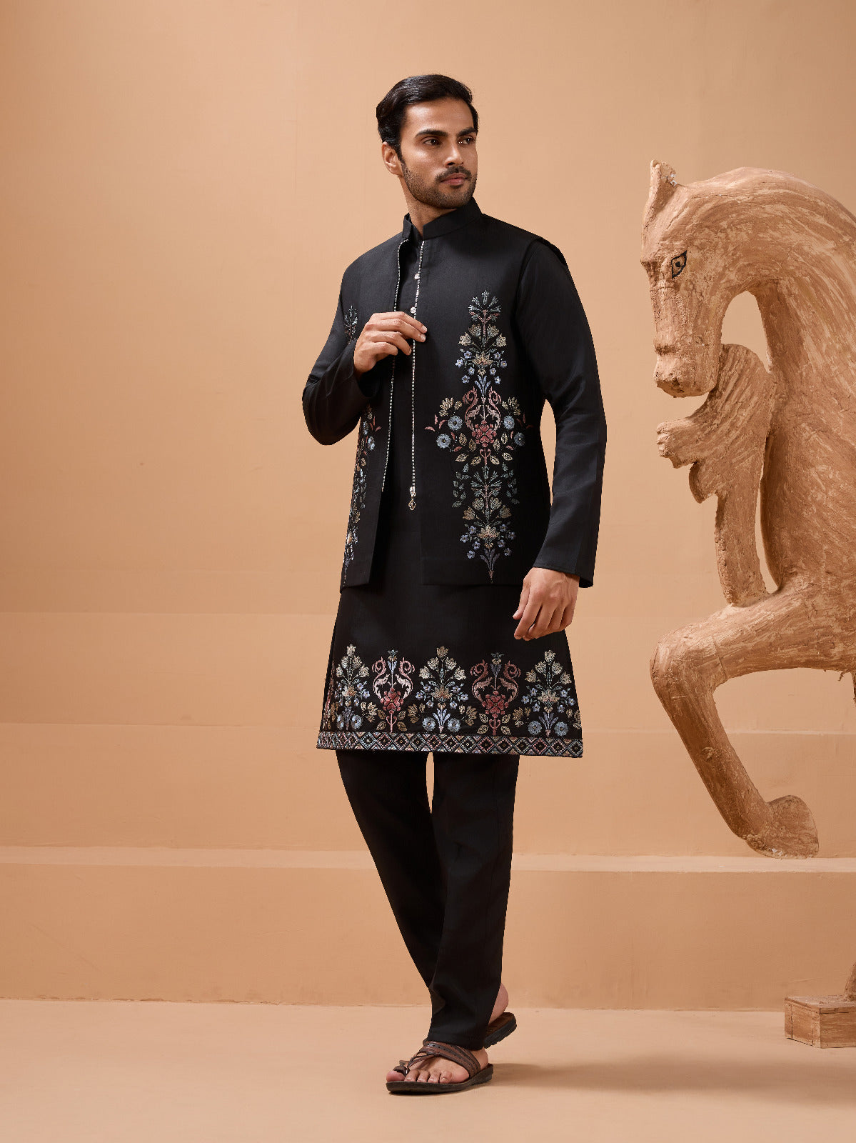 Premium Black Color Special Koti Kurta Set for Mens Wear
