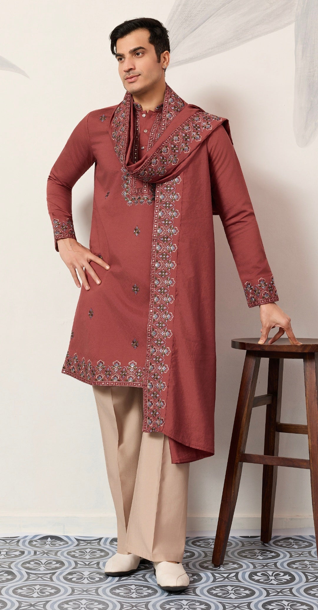 Luxury Royal Look Orange Kurta with Dupatta for Mens Collection