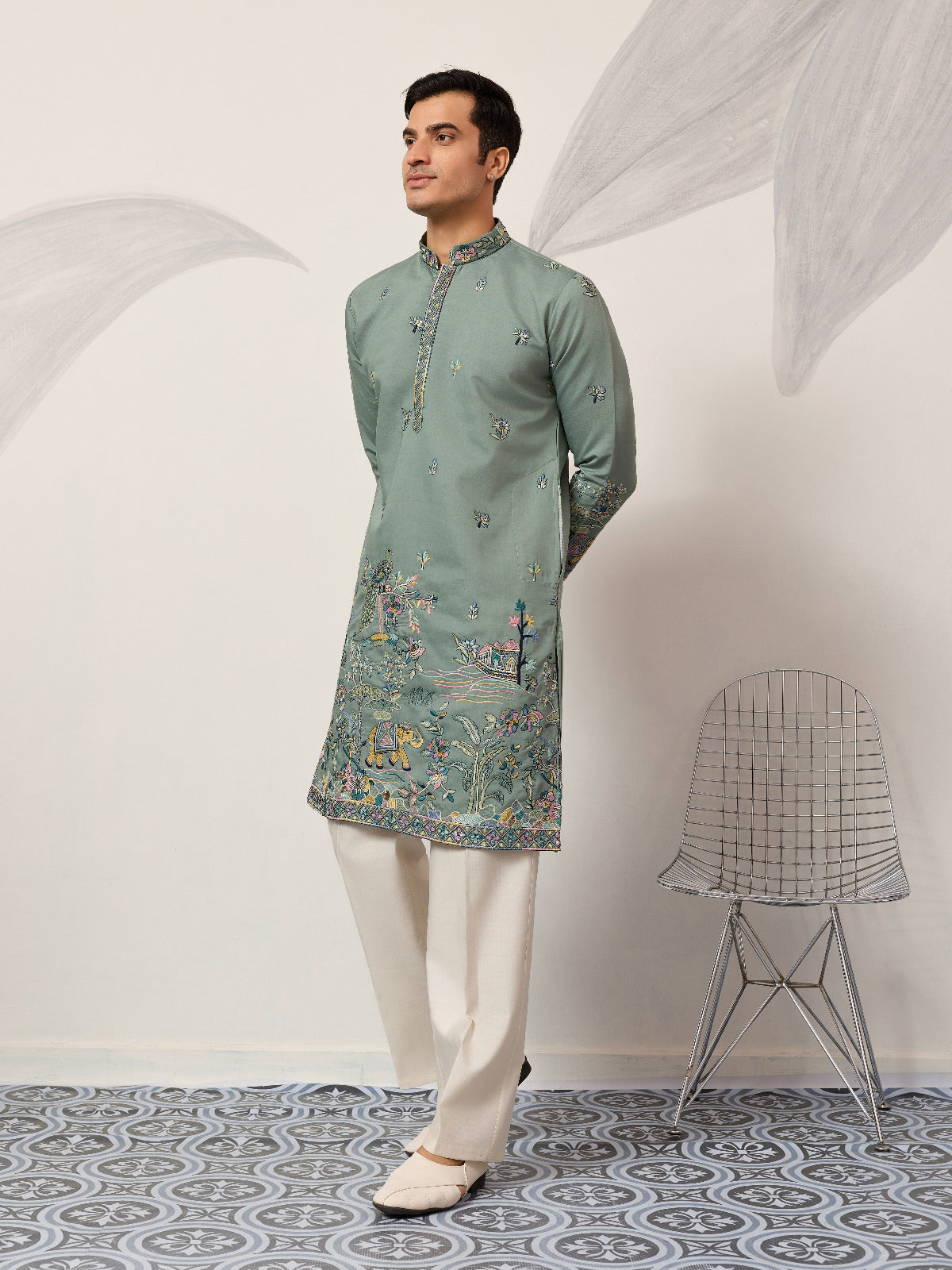 Stylish Pista Mens Wear Kurta for Wedding Occasions